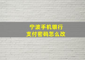 宁波手机银行支付密码怎么改