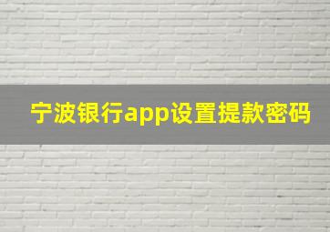 宁波银行app设置提款密码