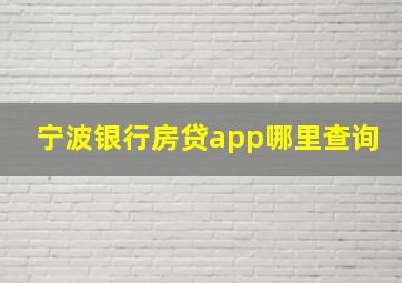 宁波银行房贷app哪里查询