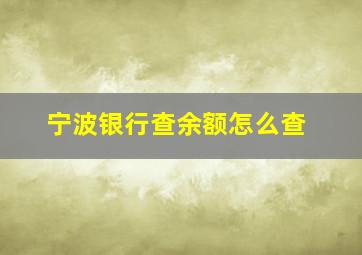 宁波银行查余额怎么查