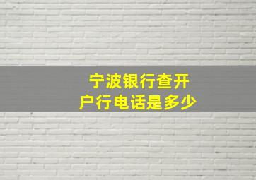 宁波银行查开户行电话是多少