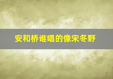 安和桥谁唱的像宋冬野