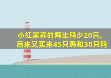 小红家养的鸡比鸭少20只,后来又买来45只鸡和30只鸭