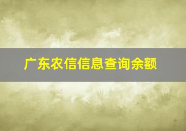 广东农信信息查询余额