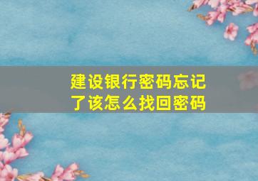 建设银行密码忘记了该怎么找回密码