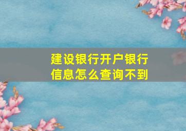 建设银行开户银行信息怎么查询不到