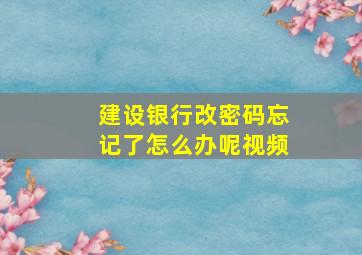 建设银行改密码忘记了怎么办呢视频