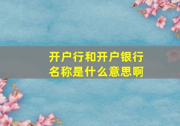 开户行和开户银行名称是什么意思啊