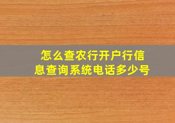 怎么查农行开户行信息查询系统电话多少号