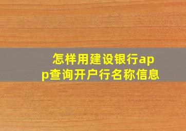 怎样用建设银行app查询开户行名称信息