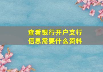 查看银行开户支行信息需要什么资料