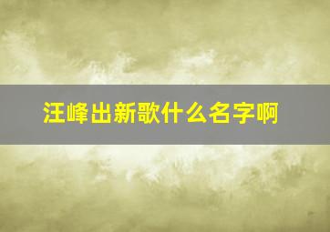 汪峰出新歌什么名字啊