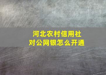 河北农村信用社对公网银怎么开通