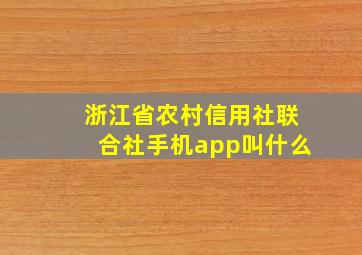 浙江省农村信用社联合社手机app叫什么