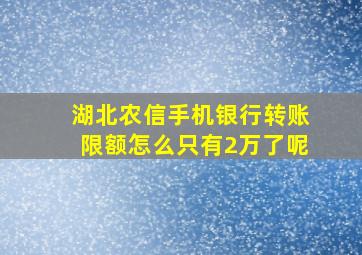 湖北农信手机银行转账限额怎么只有2万了呢