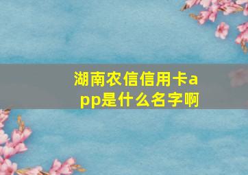 湖南农信信用卡app是什么名字啊