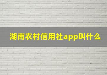 湖南农村信用社app叫什么