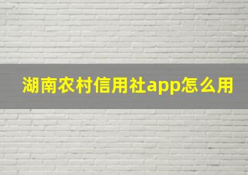 湖南农村信用社app怎么用