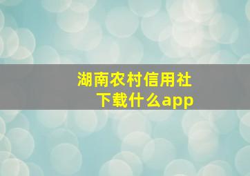 湖南农村信用社下载什么app