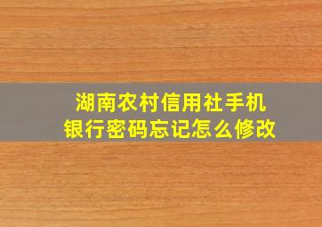 湖南农村信用社手机银行密码忘记怎么修改