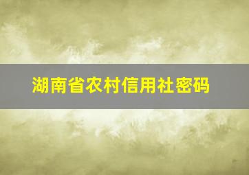 湖南省农村信用社密码