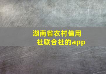 湖南省农村信用社联合社的app