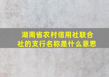 湖南省农村信用社联合社的支行名称是什么意思