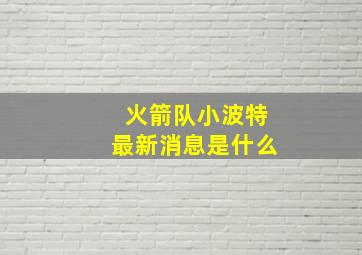 火箭队小波特最新消息是什么