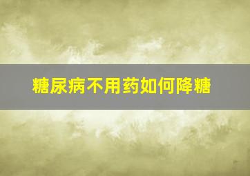 糖尿病不用药如何降糖