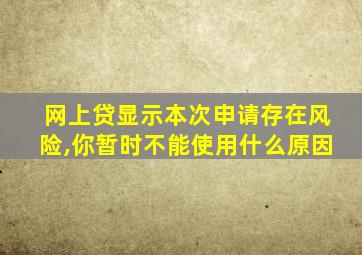 网上贷显示本次申请存在风险,你暂时不能使用什么原因