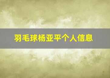 羽毛球杨亚平个人信息