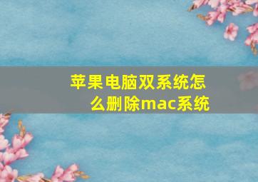 苹果电脑双系统怎么删除mac系统