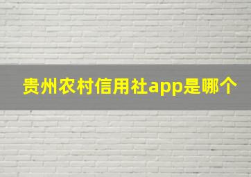 贵州农村信用社app是哪个