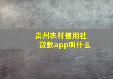 贵州农村信用社贷款app叫什么