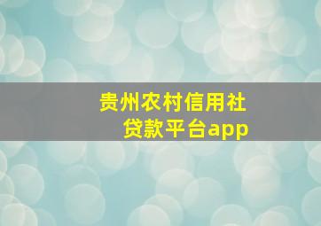 贵州农村信用社贷款平台app