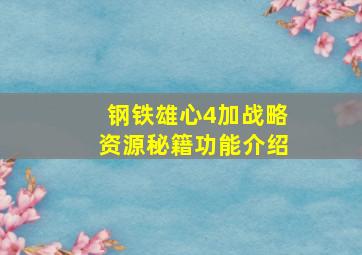 钢铁雄心4加战略资源秘籍功能介绍