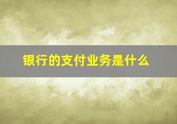 银行的支付业务是什么