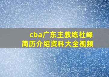 cba广东主教练杜峰简历介绍资料大全视频