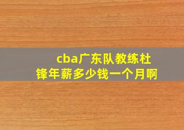 cba广东队教练杜锋年薪多少钱一个月啊