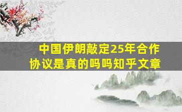 中国伊朗敲定25年合作协议是真的吗吗知乎文章