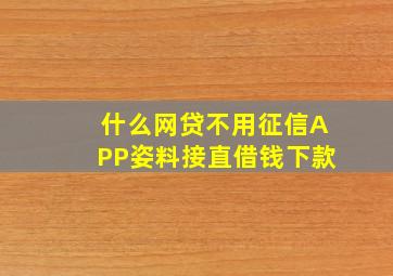 什么网贷不用征信APP姿料接直借钱下款