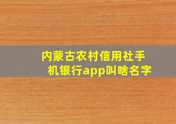 内蒙古农村信用社手机银行app叫啥名字