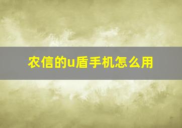 农信的u盾手机怎么用