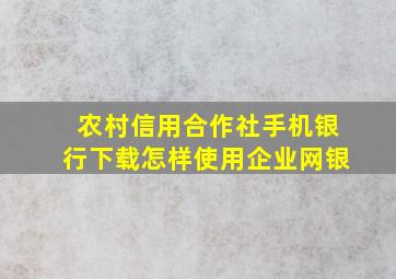 农村信用合作社手机银行下载怎样使用企业网银