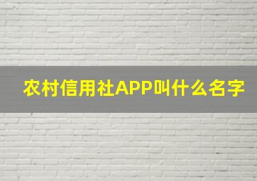 农村信用社APP叫什么名字