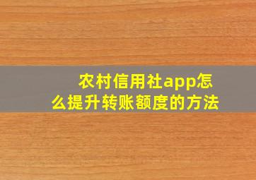 农村信用社app怎么提升转账额度的方法