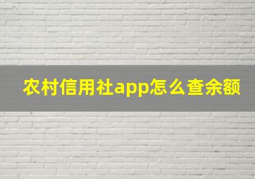 农村信用社app怎么查余额