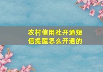 农村信用社开通短信提醒怎么开通的