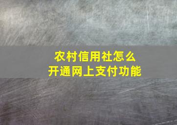 农村信用社怎么开通网上支付功能