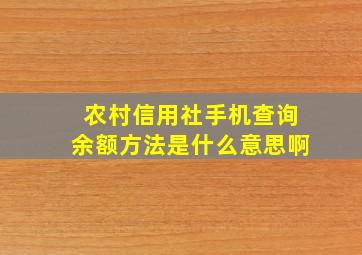 农村信用社手机查询余额方法是什么意思啊